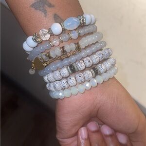 Elegant White and Silver Beaded Bracelet Set